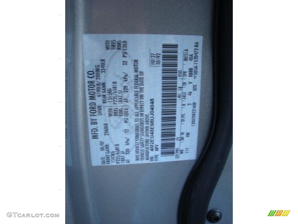 2008 Mountaineer Color Code ZY for Vapor Silver Metallic Photo #38664882