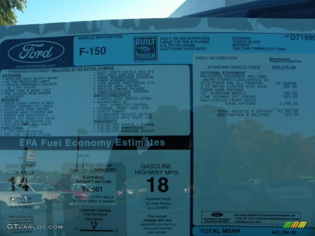 2010 Ford F150 Lariat SuperCrew 4x4 Window Sticker Photo #38665022