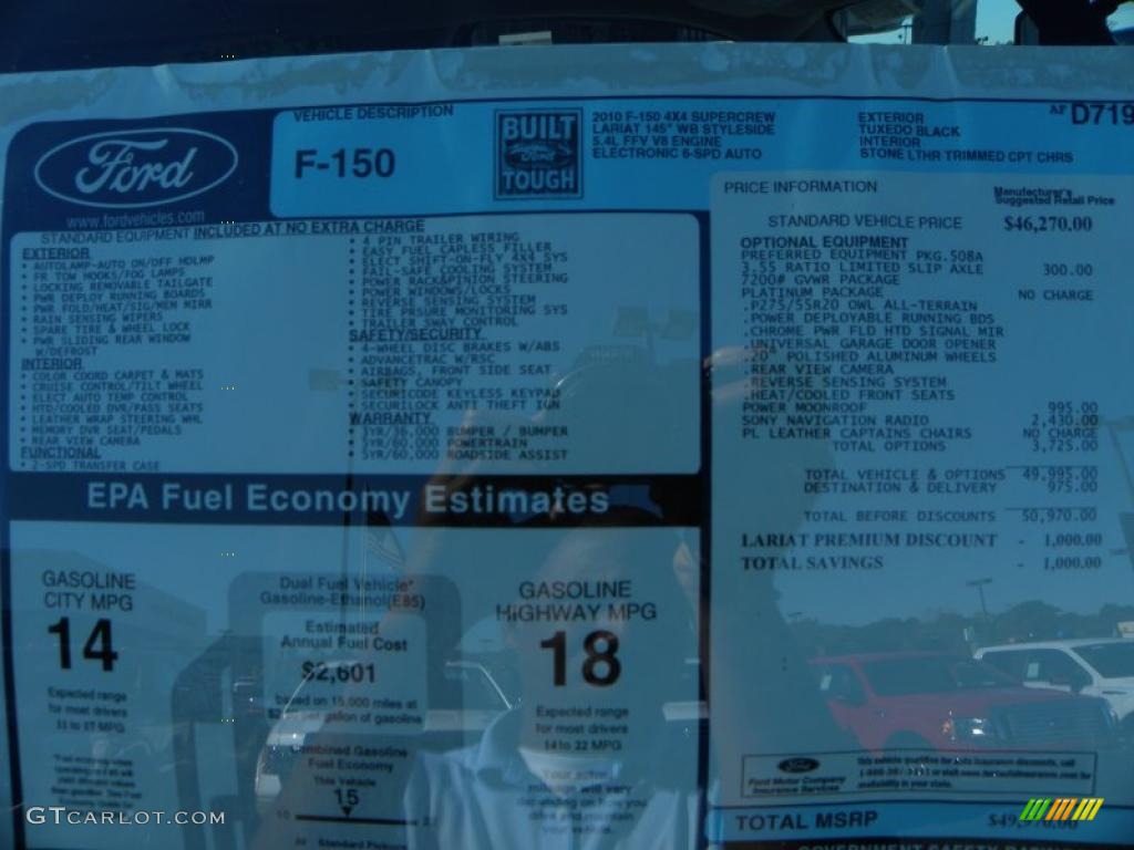 2010 Ford F150 Platinum SuperCrew 4x4 Window Sticker Photo #38665474