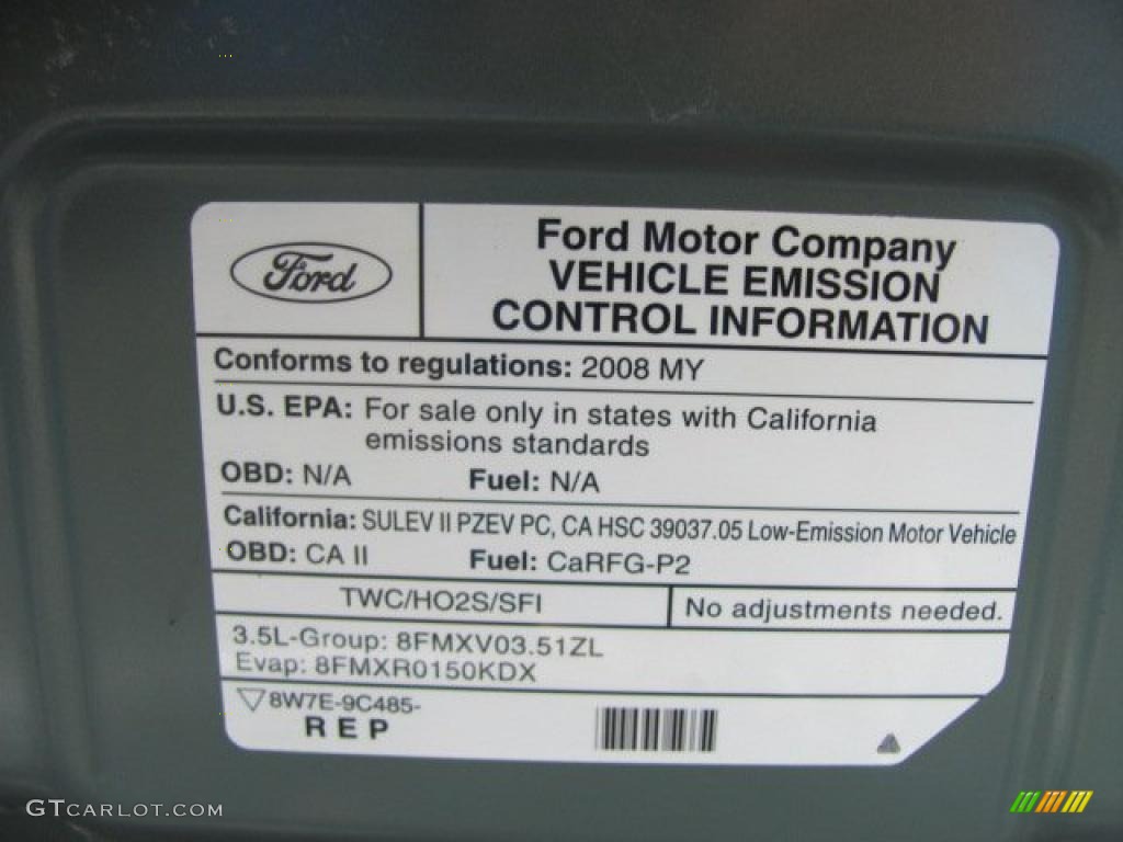2008 Ford Taurus SEL Info Tag Photos