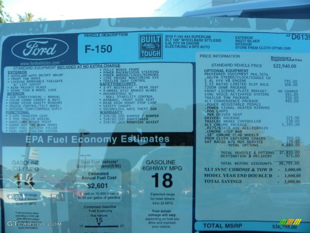 2010 Ford F150 XLT SuperCab 4x4 Window Sticker Photo #38666030