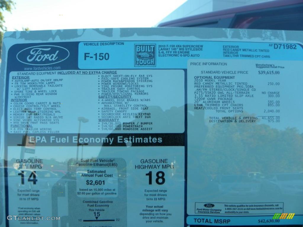 2010 Ford F150 Lariat SuperCrew 4x4 Window Sticker Photo #38666494