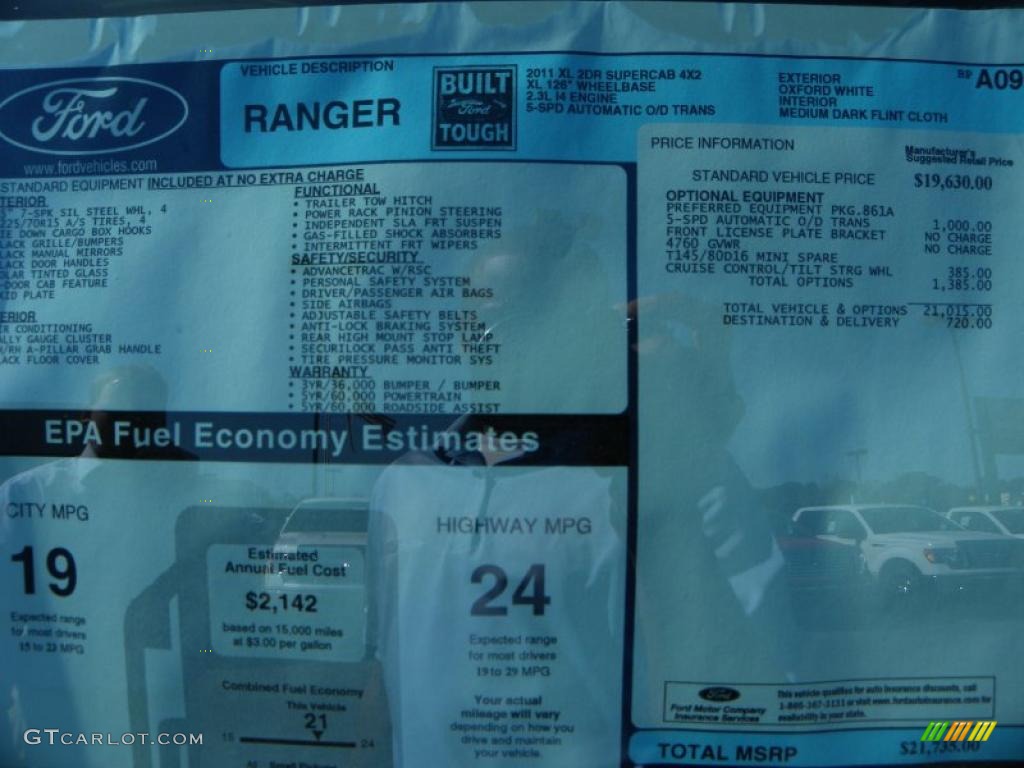 2011 Ford Ranger XL SuperCab Window Sticker Photo #38666950