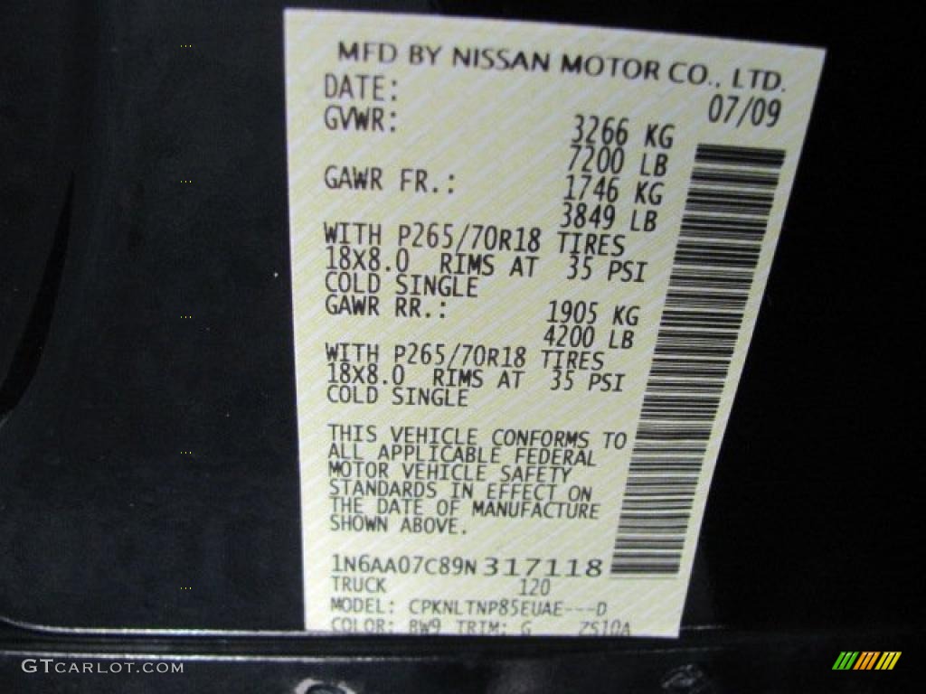2009 Nissan Titan SE Crew Cab 4x4 Color Code Photos
