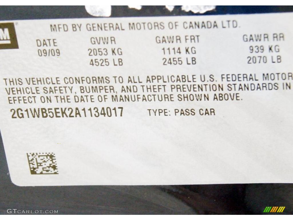 2010 Chevrolet Impala LT Info Tag Photos