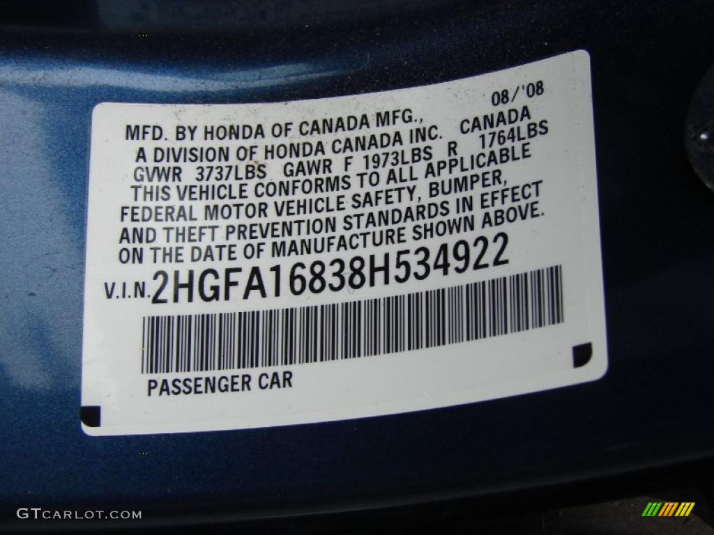 2008 Honda Civic EX Sedan Info Tag Photo #38679138