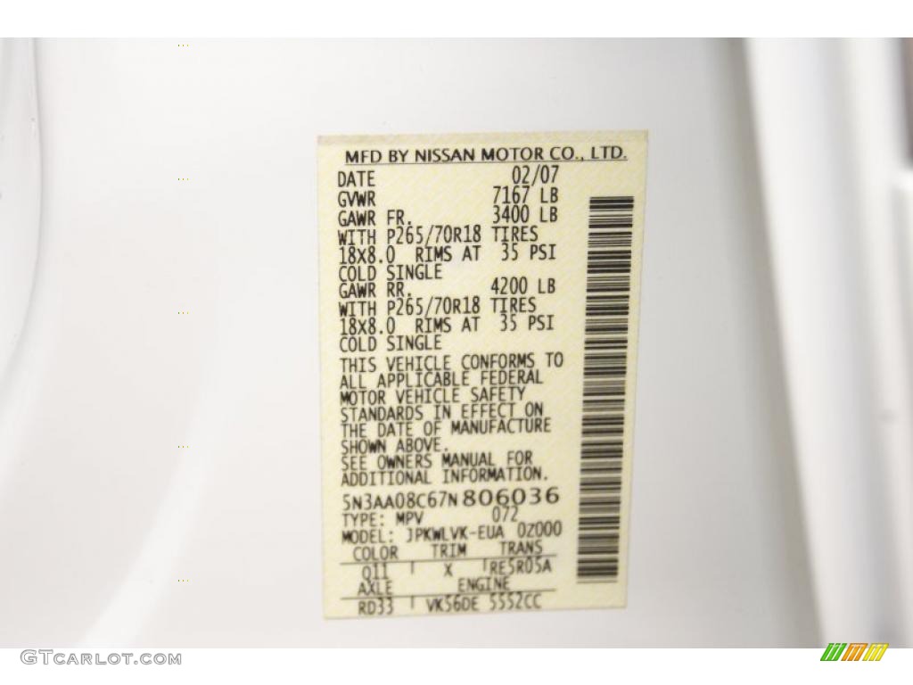 2007 QX Color Code Q11 for Tuscan Pearl Photo #38681158