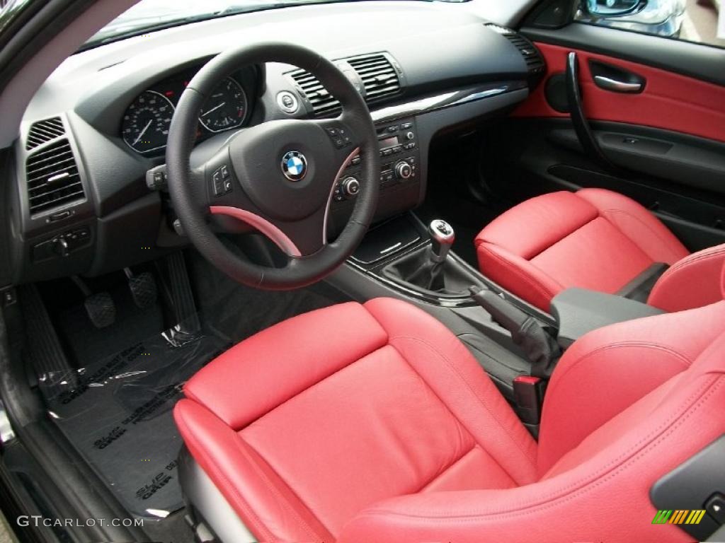 2009 1 Series 128i Coupe - Jet Black / Coral Red Boston Leather photo #10