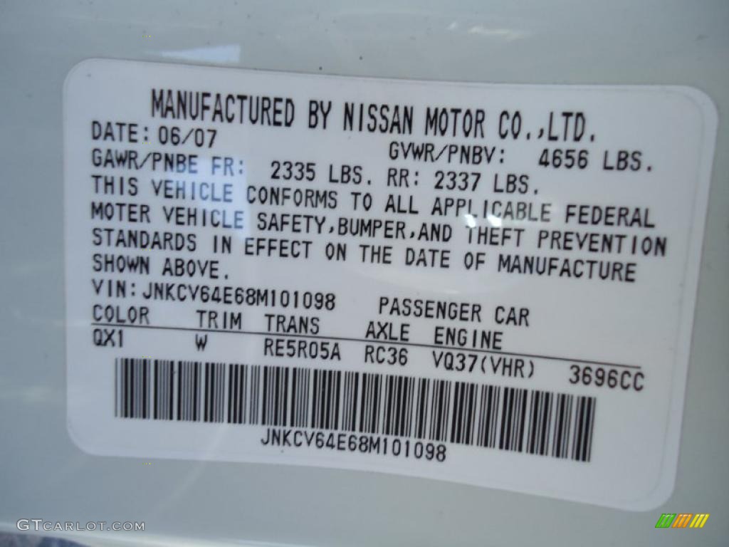 2008 G Color Code QX1 for Ivory Pearl White Photo #38683902