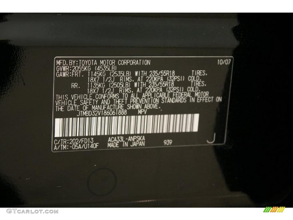 2008 RAV4 Color Code 202 for Black Photo #38695690
