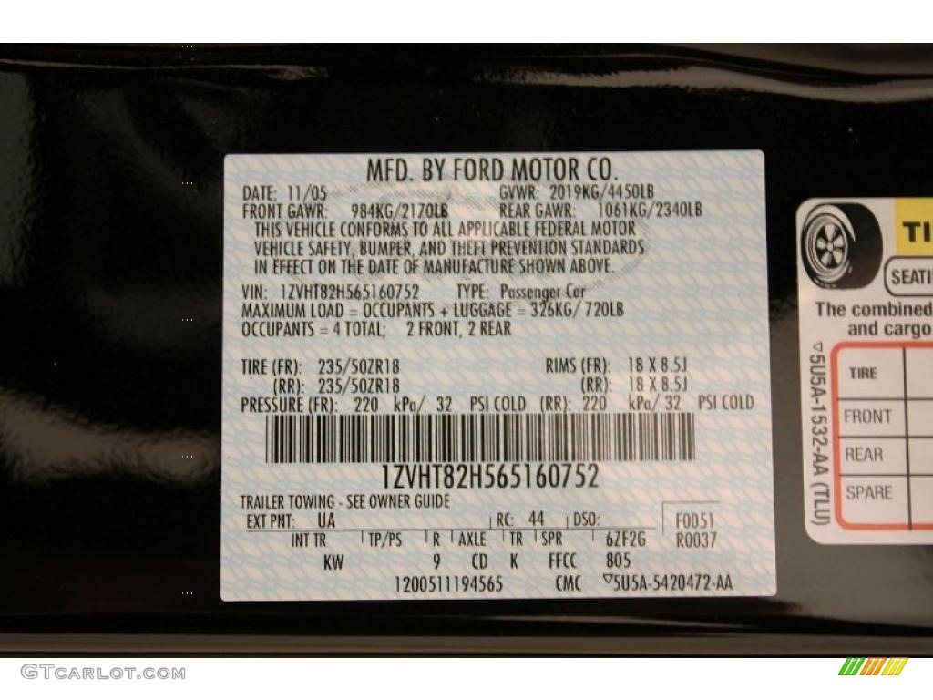 2006 Ford Mustang GT Premium Coupe Info Tag Photo #38696574