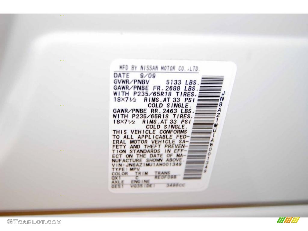 2010 Murano Color Code QX1 for Glacier White Pearl Photo #38697991