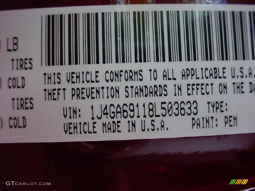 2008 Wrangler Unlimited Color Code PEM for Red Rock Crystal Pearl Photo #38698287