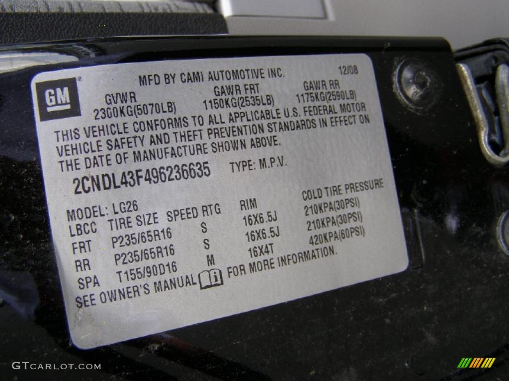 2009 Chevrolet Equinox LT AWD Info Tag Photos