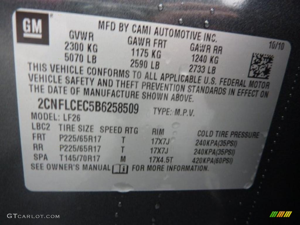 2011 Chevrolet Equinox LS AWD Info Tag Photo #38729231