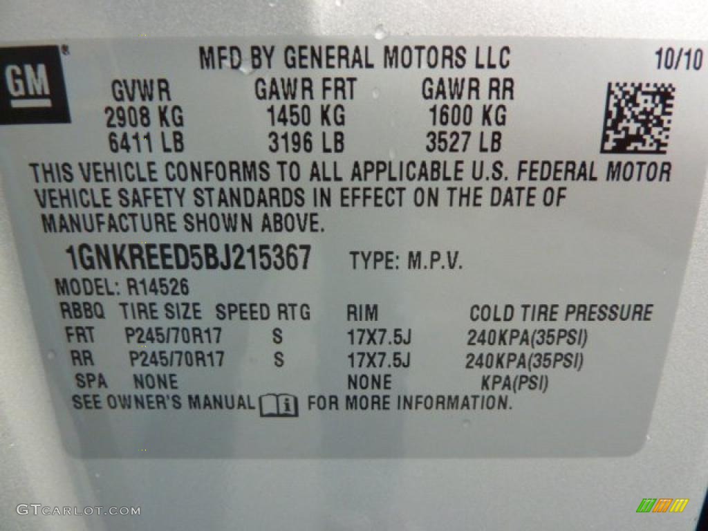 2011 Chevrolet Traverse LS Info Tag Photo #38730723