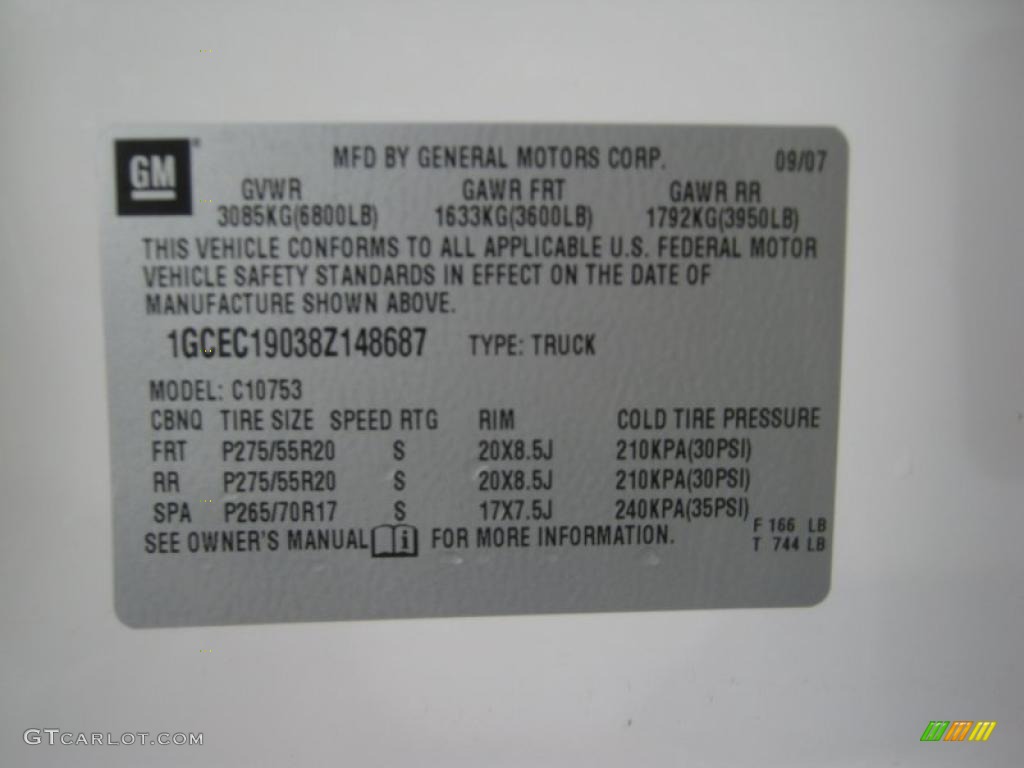 2008 Chevrolet Silverado 1500 LT Extended Cab Info Tag Photo #38730983