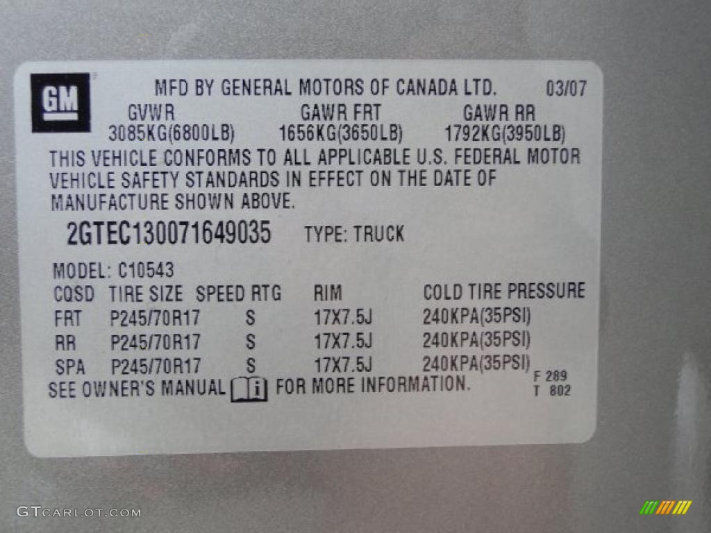 2007 GMC Sierra 1500 SLT Crew Cab Info Tag Photos