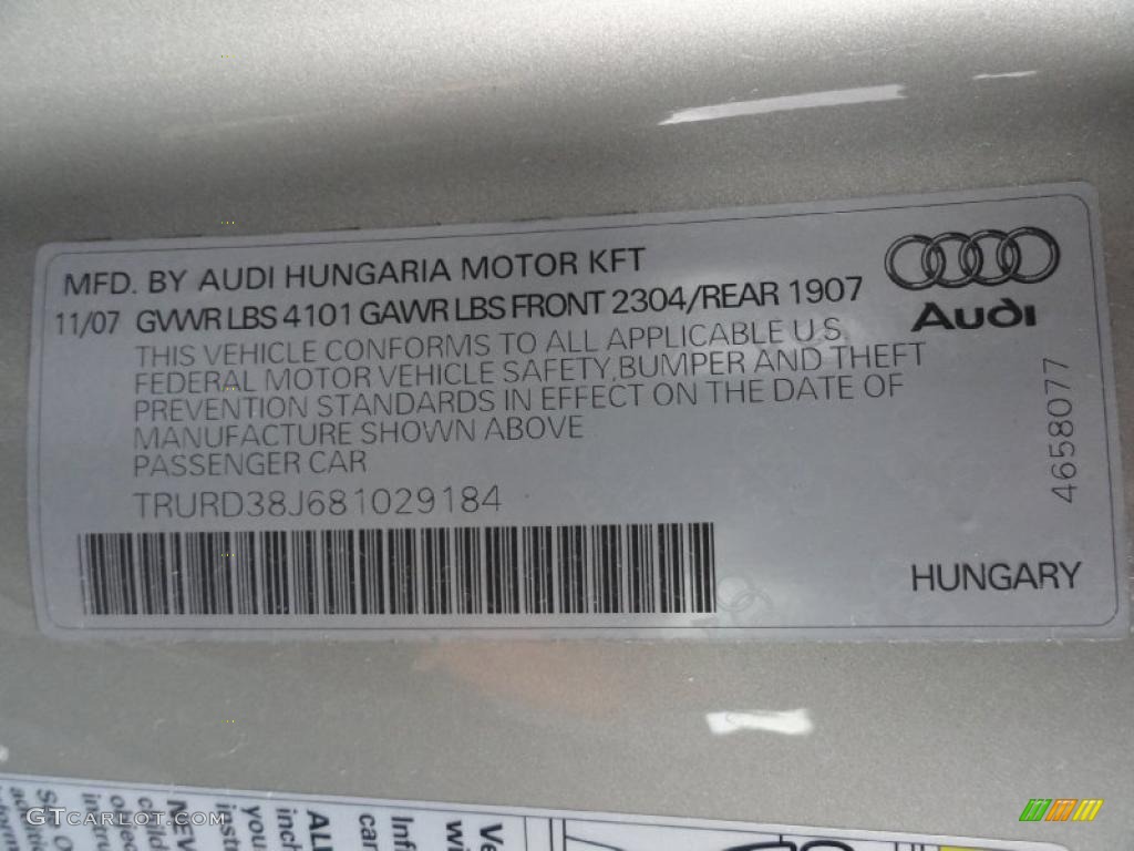 2008 Audi TT 3.2 quattro Roadster Info Tag Photo #38740860