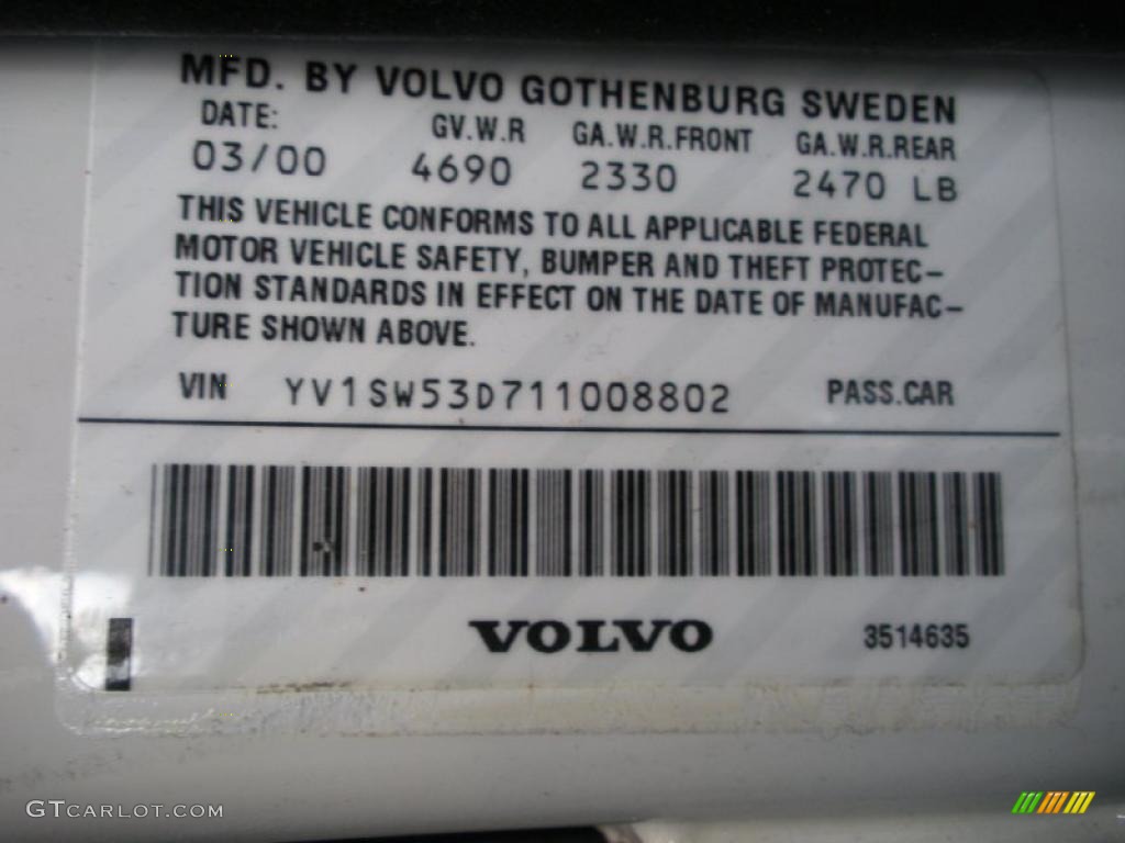 2001 Volvo V70 T5 Info Tag Photo #38742640