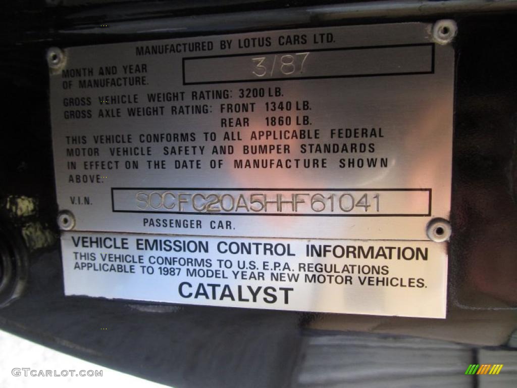 1987 Lotus Esprit Turbo Info Tag Photo #38742672
