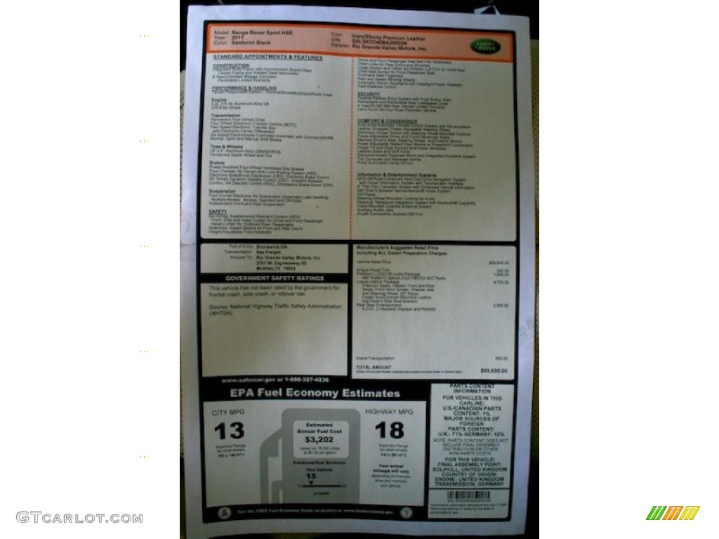 2011 Land Rover Range Rover Sport HSE LUX Window Sticker Photo #38743300