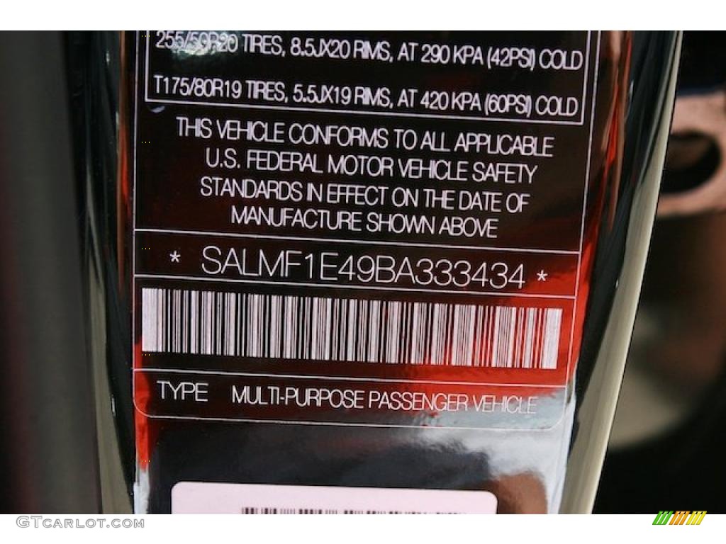 2011 Land Rover Range Rover Supercharged Info Tag Photo #38743708