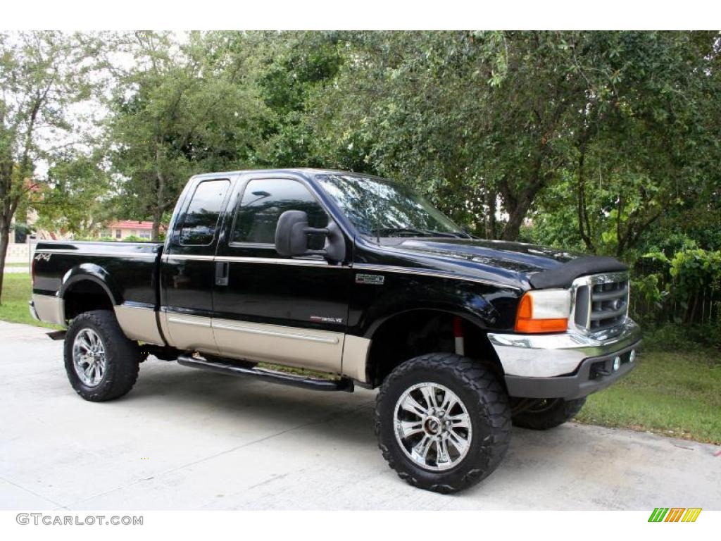 2000 F250 Super Duty Lariat Extended Cab 4x4 - Black / Medium Parchment photo #14