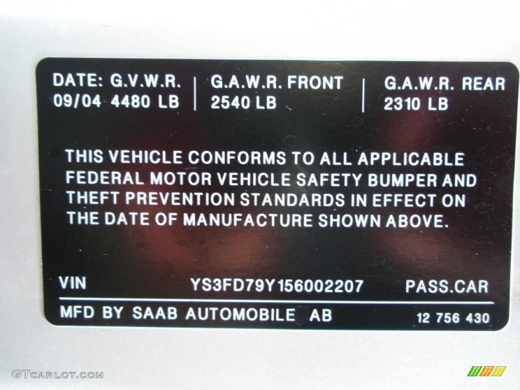 2005 Saab 9-3 Arc Convertible Info Tag Photos
