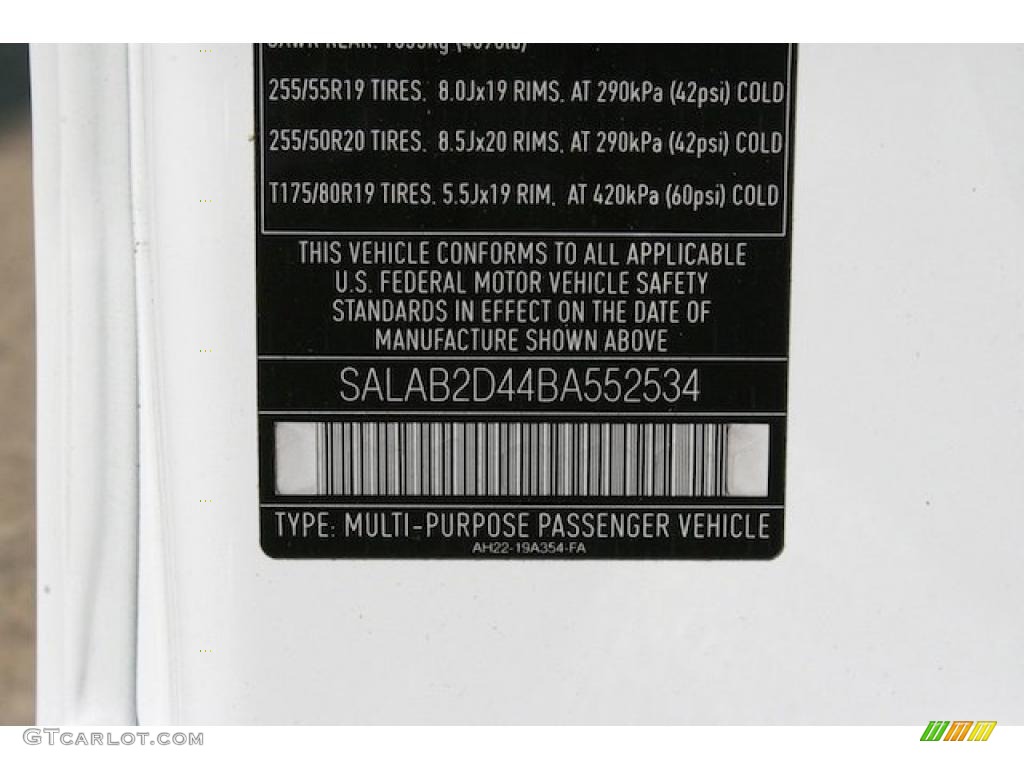 2011 Land Rover LR4 V8 Info Tag Photos