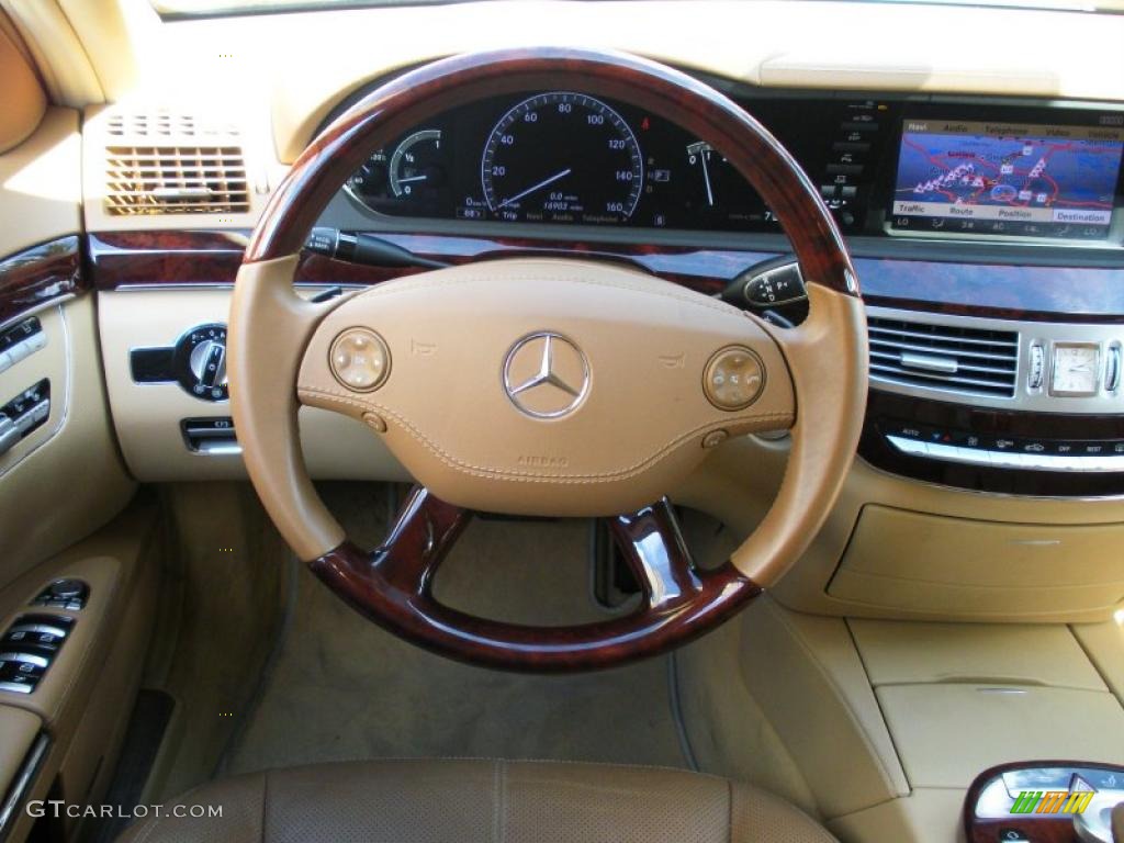2009 Mercedes-Benz S 550 Sedan Savanna/Cashmere Steering Wheel Photo #38744980