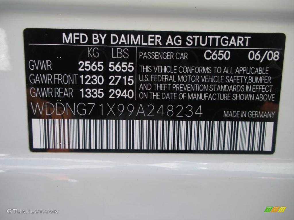 2009 S Color Code 650 for Arctic White Photo #38745133