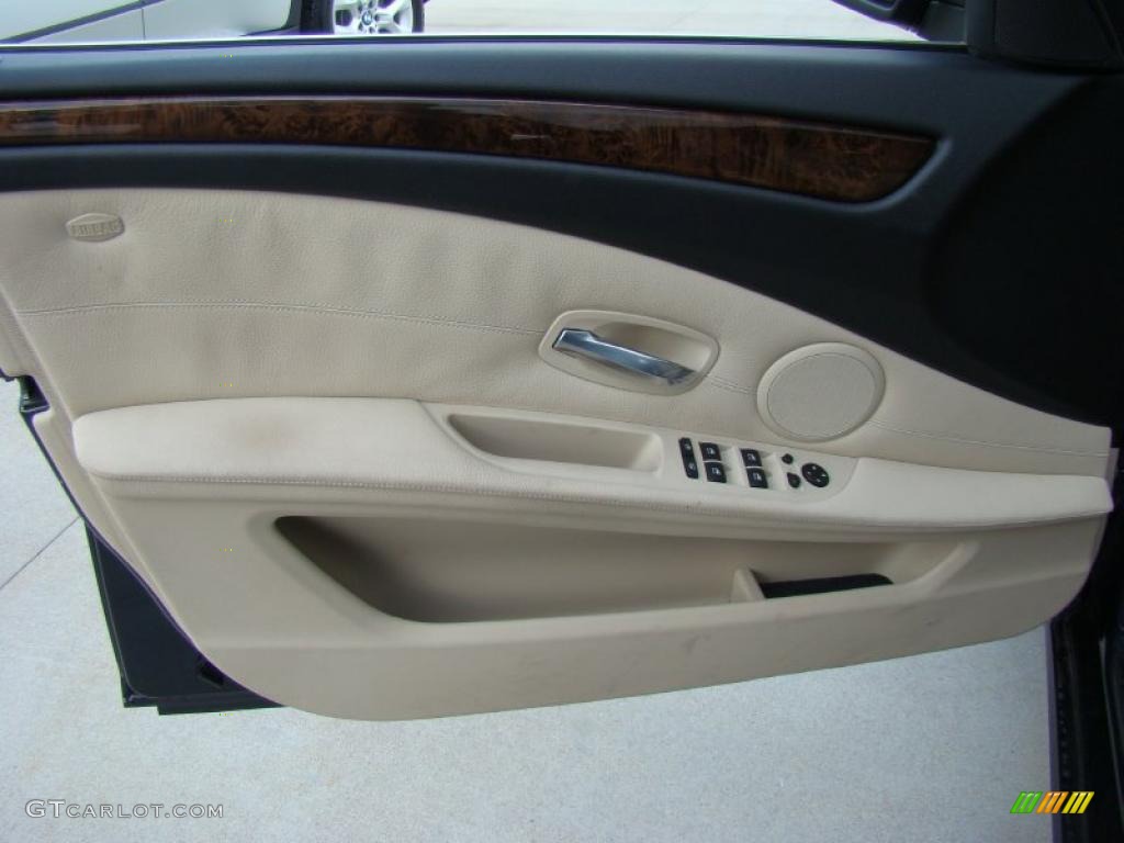 2008 BMW 5 Series 528xi Sedan Cream Beige Dakota Leather Door Panel Photo #38750688