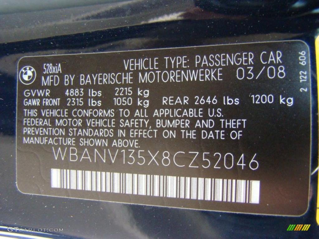 2008 BMW 5 Series 528xi Sedan Info Tag Photo #38750820