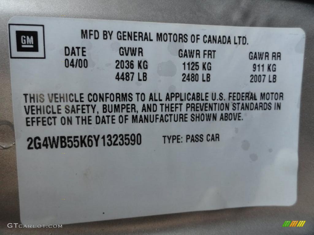 2000 Buick Regal LS Info Tag Photos