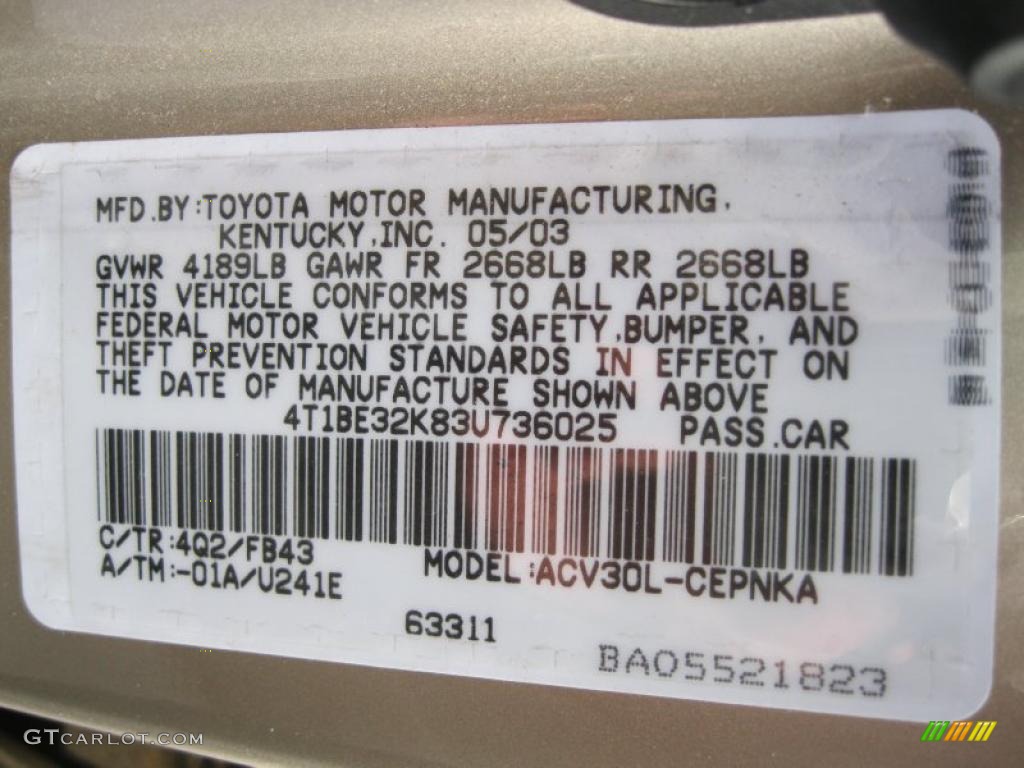 2003 Camry Color Code 4Q2 for Desert Sand Mica Photo #38756748