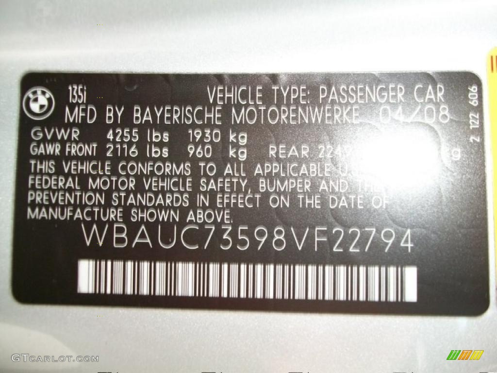 2008 BMW 1 Series 135i Coupe Info Tag Photo #38759684