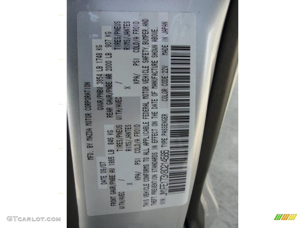 2008 RX-8 Color Code 22V for Sunlight Silver Metallic Photo #38760956