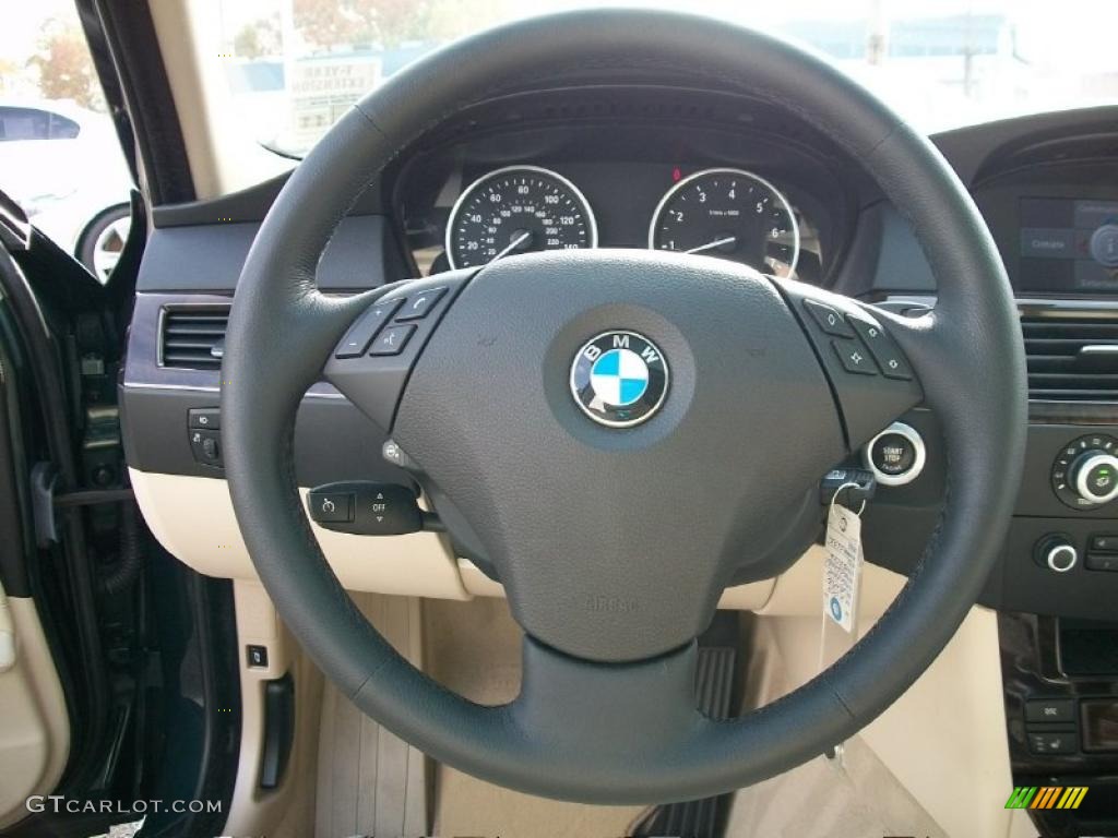 2008 BMW 5 Series 535xi Sedan Cream Beige Dakota Leather Steering Wheel Photo #38762064