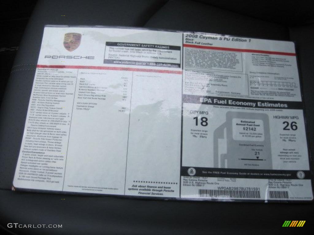 2008 Porsche Cayman S Porsche Design Edition 1 Window Sticker Photo #38764641