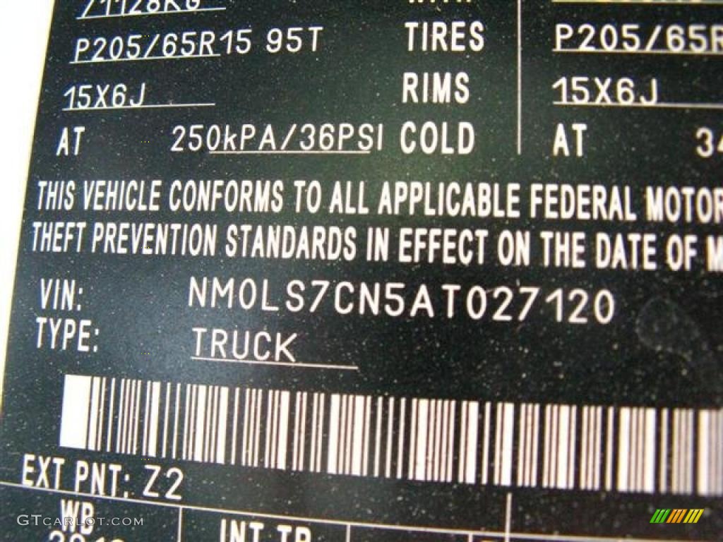 2010 Transit Connect Color Code Z2 for Frozen White Photo #38769230