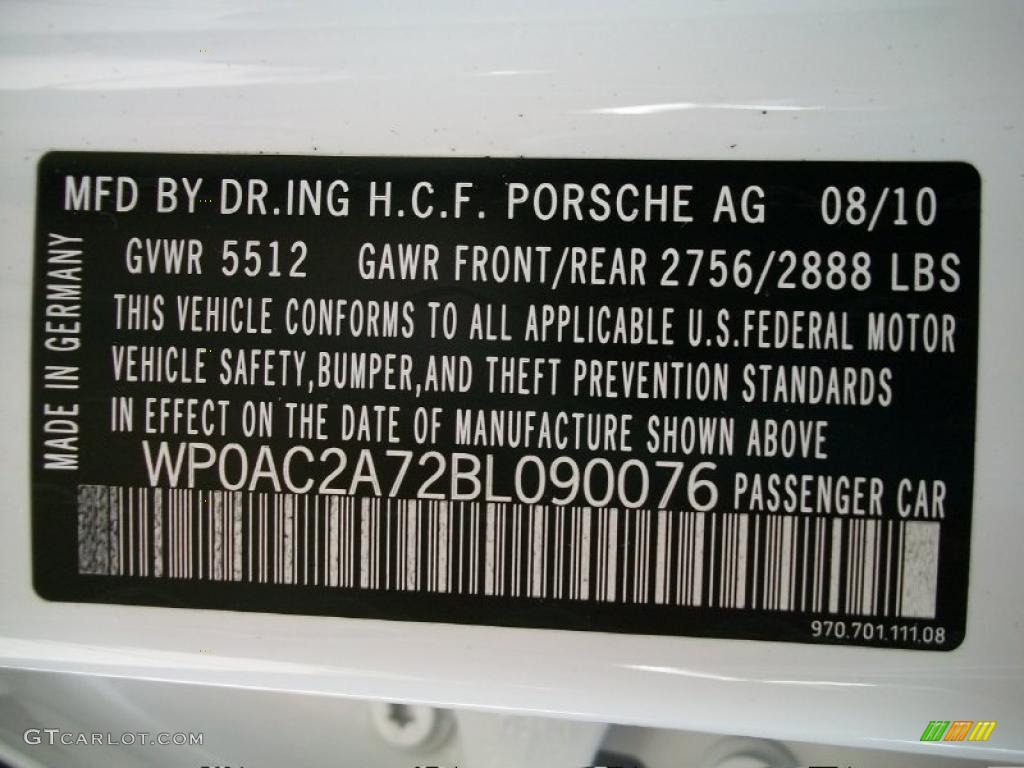 2011 Porsche Panamera Turbo Info Tag Photo #38779036