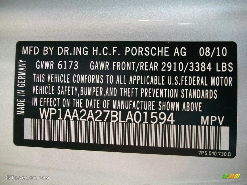 2011 Porsche Cayenne Standard Cayenne Model Info Tag Photo #38779624