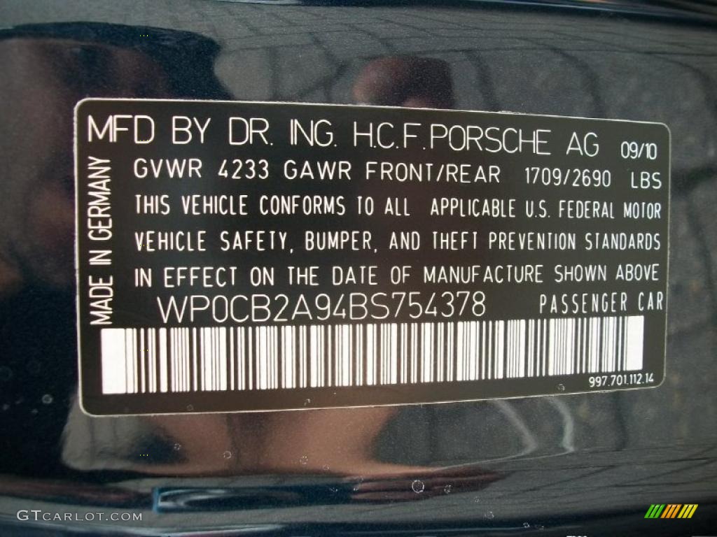 2011 Porsche 911 Carrera S Cabriolet Info Tag Photo #38780736