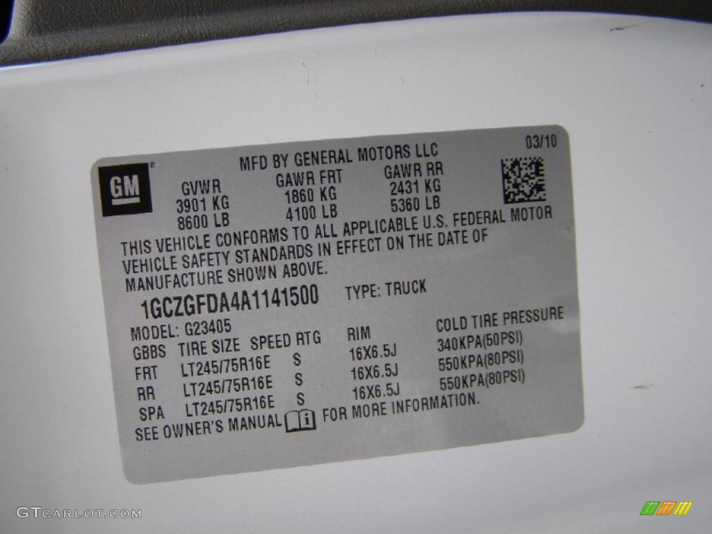 2010 Chevrolet Express 2500 Work Van Info Tag Photo #38790554