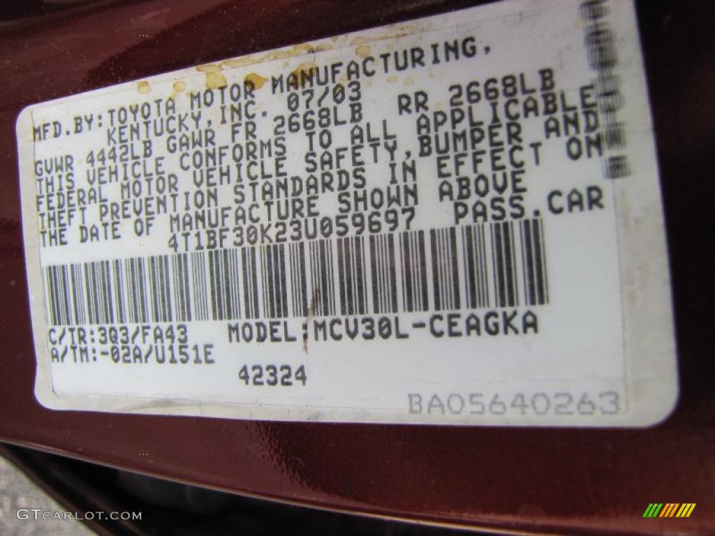 2003 Camry Color Code 3Q3 for Salsa Red Pearl Photo #38792062
