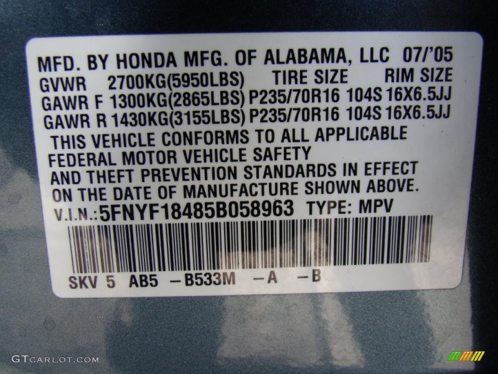 2005 Pilot EX 4WD - Steel Blue Metallic / Gray photo #30