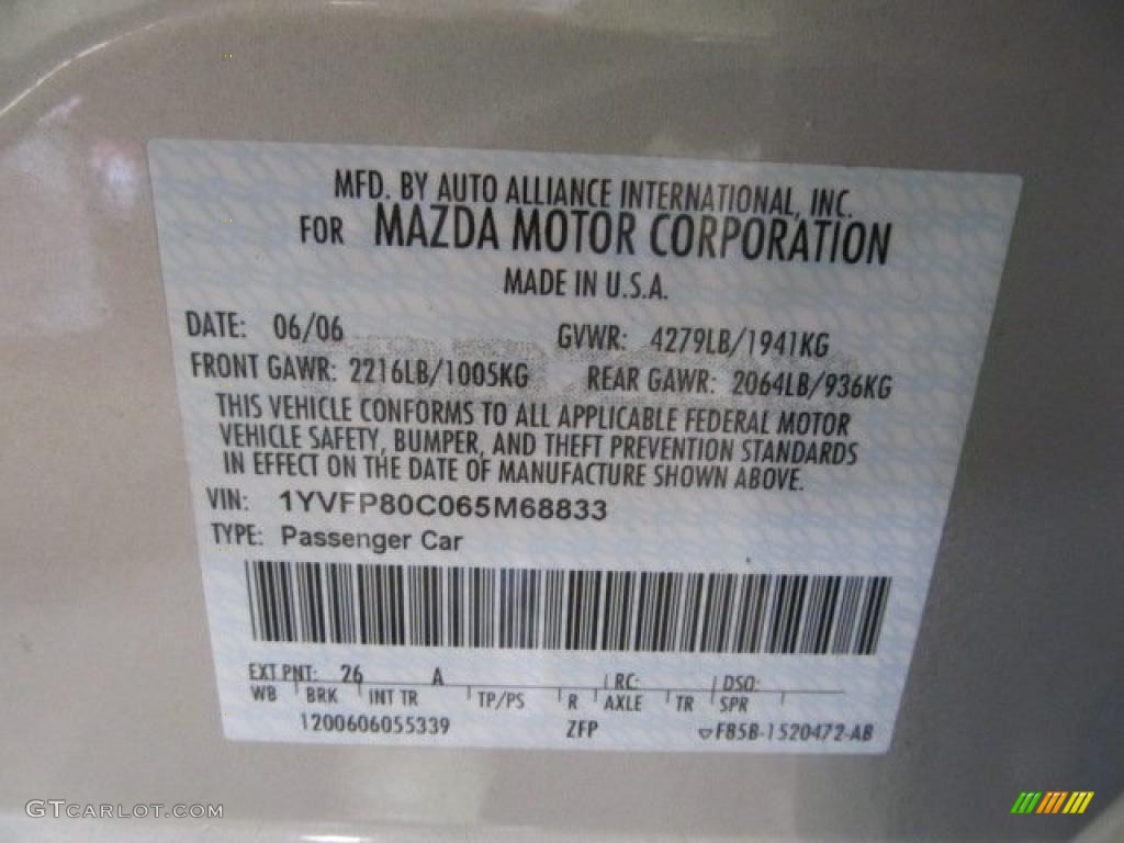 2006 MAZDA6 Color Code 26A for Glacier Silver Metallic Photo #38803288