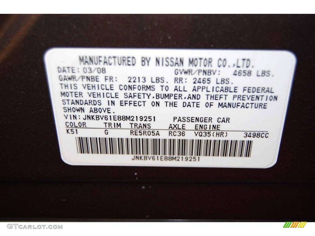 2008 Infiniti G 35 Sedan Info Tag Photos