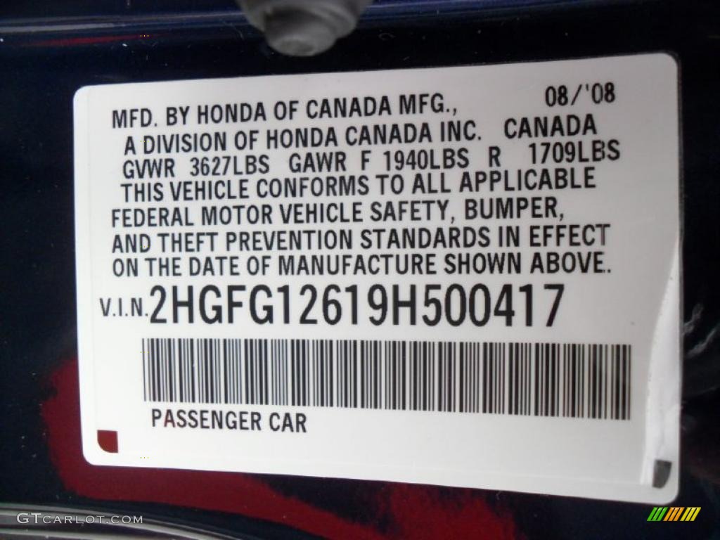 2009 Honda Civic LX Coupe Info Tag Photo #38815804